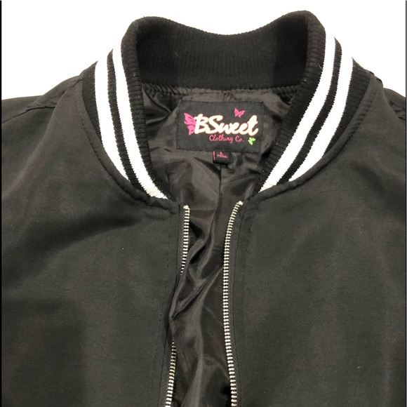 B SWEET Clothing Co women’s black bomber jacket size L NWOT never used - Picture 4 of 16